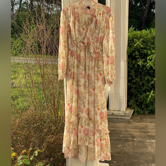 The Kooples NWT 100% Silk Romantic Cream Floral Rose High Low Maxi Dress - Picture 1 of 8